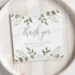 Elfenbein- und Salbei-Blumen-Hochzeit-Dankeskarten Dankeskarte