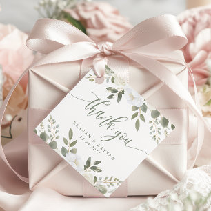 Elfenbein und Salbei Chic Florale Hochzeits-Dankes Geschenkanhänger