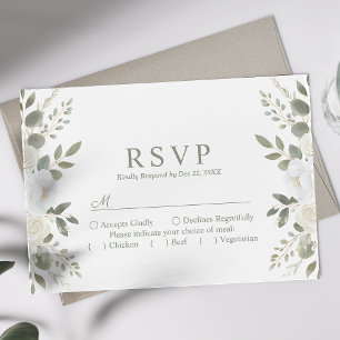 Elfenbein und Salbei Elegante Florale Hochzeits-RS RSVP Karte
