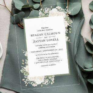 Elfenbein und Salbei Elegante Florale Rahmen Hochz Acryleinladungen