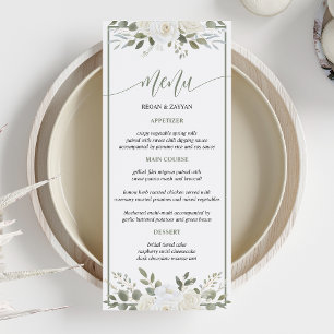 Elfenbein und Salbei Elegantes Blumenhochzeitsmenü Menükarte