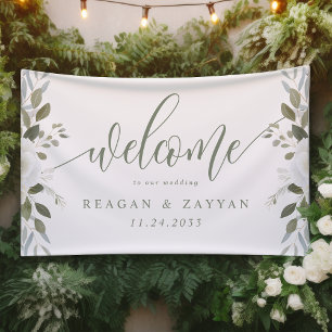 Elfenbein- und Salbei-Elegantes Blumiges Hochzeits Banner