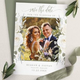 Elfenbein- und Salbei-Foto-Blumen-Save-the-Date-Ka Save The Date