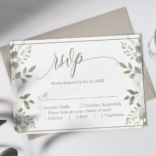 Elfenbein und Salbei Schrift Blumen Hochzeit Hochz RSVP Karte