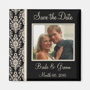 Elfenbein-und Schwarz-Save the Date Foto-Magneten Magnet