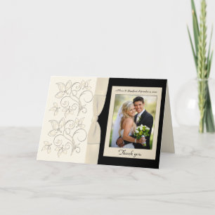 Elfenbein und schwarze Blumen-Foto-Dankeskarten Dankeskarte