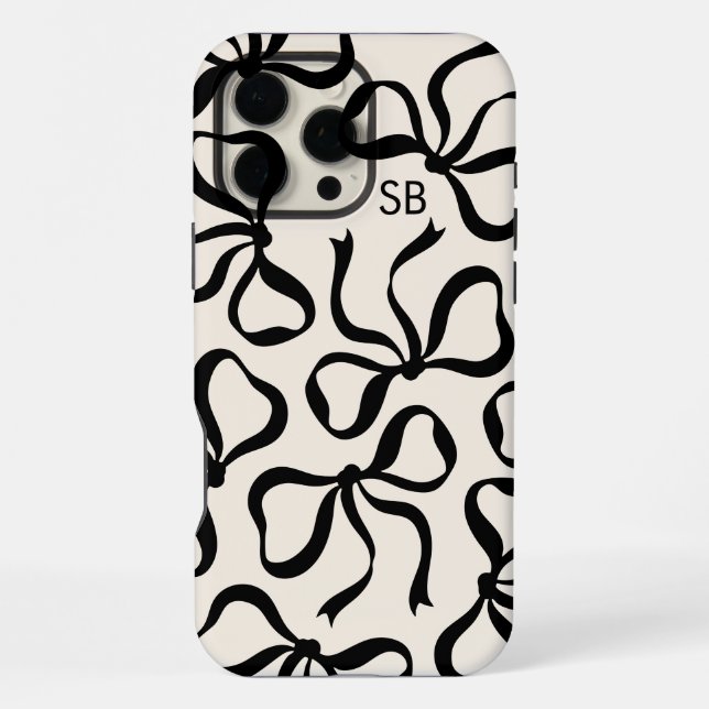 Elfenbein und schwarzes Bogenmonogramm iPhone Hülle (Rückseite)