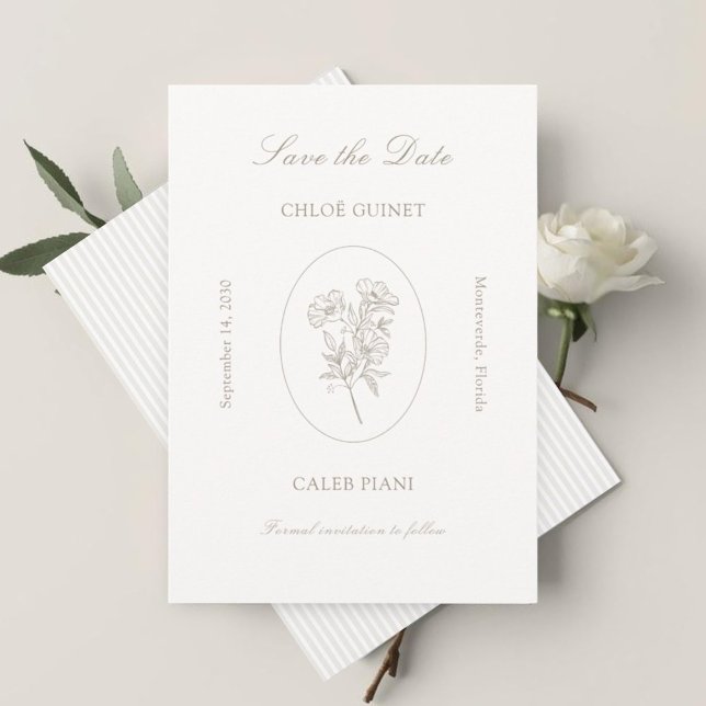 Elfenbein und Taupe | Botanische Streifen-Flatcard (Von Creator hochgeladen)