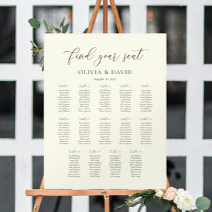 Elfenbein- und Taupe-Script 14-Tisch-Sitzplan Poster
