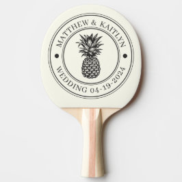 Elfenbein und Warm Black Ananas Hochzeitswappen &N Tischtennis Schläger