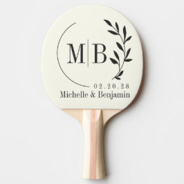 Elfenbein und Warm Black Leaf Hochzeitsmonogramm Tischtennis Schläger