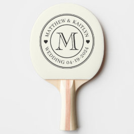 Elfenbein- und Warm-Schwarz-Hochzeitsmonogramm-Her Tischtennis Schläger
