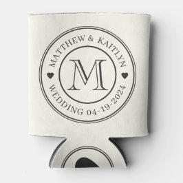 Elfenbein und Warm Schwarz Hochzeitsmonogramm Herz Dosenkühler