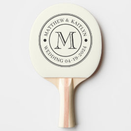 Elfenbein und Warm Schwarz Hochzeitsmonogramm Tischtennis Schläger