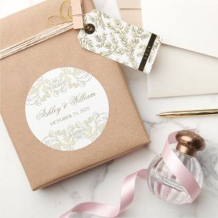 Elfenbein Vintag Floral Blüh Wedding Party Gefalle Runder Aufkleber