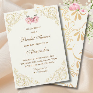 Elfenbein Vintage Floral Rosa Pfingstrosen Brautpa Einladung