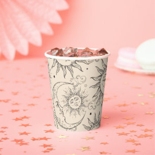 Elfenbein Vintage Sonne Mond Himmels Party Pappbecher