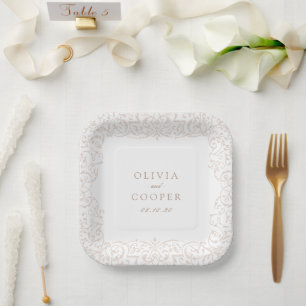 Elfenbein Vintage Zierrahmen Klassische Hochzeit Pappteller