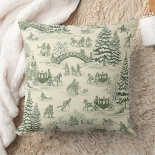 Elfenbein-Waldgrün-Französisches-Land-Winter-Toile Kissen
