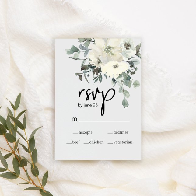 Elfenbein White Roses Floral Wedding RSVP (Von Creator hochgeladen)