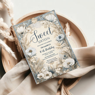 Elfenbein-Wildblume Art Nouveau Sweet Sixteen Einladung