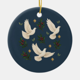 Elfenbein-Wintertauben Blaue Keramik-Kreis-Ornamen Keramik Ornament