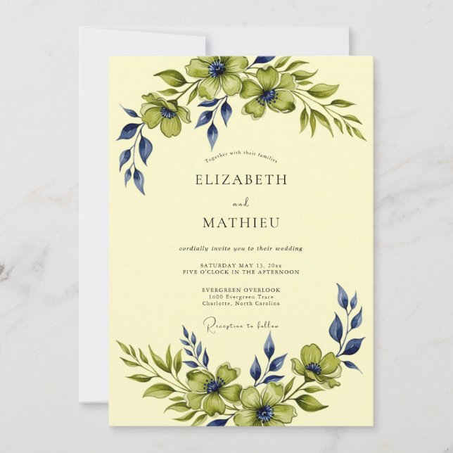 Elfenbein-Zauberhafte Botanische Hochzeit Einladung (Vorderseite)