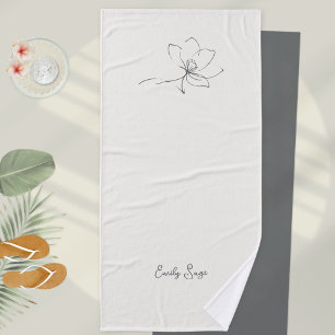 Elfenbein Zen Yoga Blumenlinie Kunst Schiefergrau Badehandtuch
