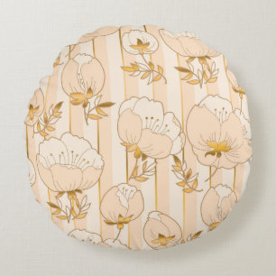 Elfenbeinbeige: Luxuriöses Blumenmuster. Rundes Kissen