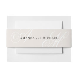 Elfenbeinbeige Moderne Kante Elegante Monogram Wed Einladungsbanderole