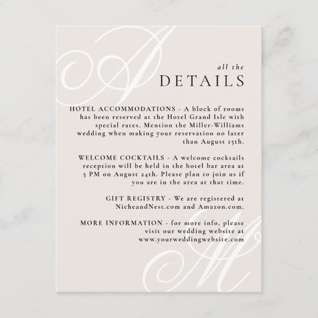 Elfenbeinbeige Moderne Kante Elegante Monogramm De Begleitkarte (Vorderseite)