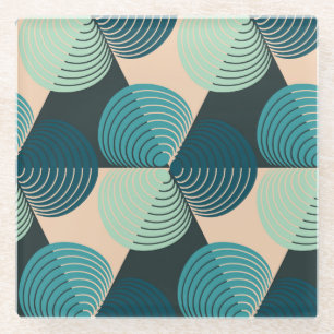 Elfenbeinblaue Geometrie: Retro-Fliesen-Eleganz. Glasuntersetzer