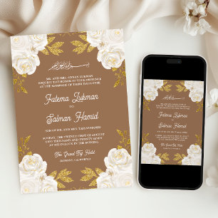 Elfenbeinblume Gold Beige muslimische Hochzeit Einladung