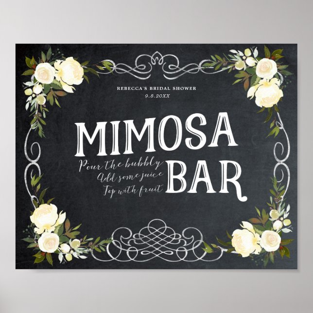 Elfenbeinblume Mimosa Bar Sign Grillen Hochzeit et Poster (Vorne)