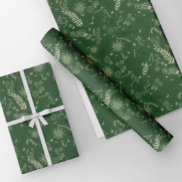 Elfenbeinblumendoodles auf grün geschenkpapier set