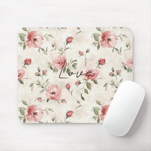 Elfenbeinblush Pink Roses Blumenzehen Mousepad (Mit Mouse)