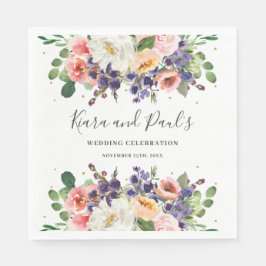 Elfenbeinblüte Lila Peach Blumengrün Hochzeit Serviette