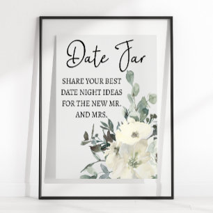 Elfenbeinblütenblüten aus Weißen Rosen Datum Nacht Poster