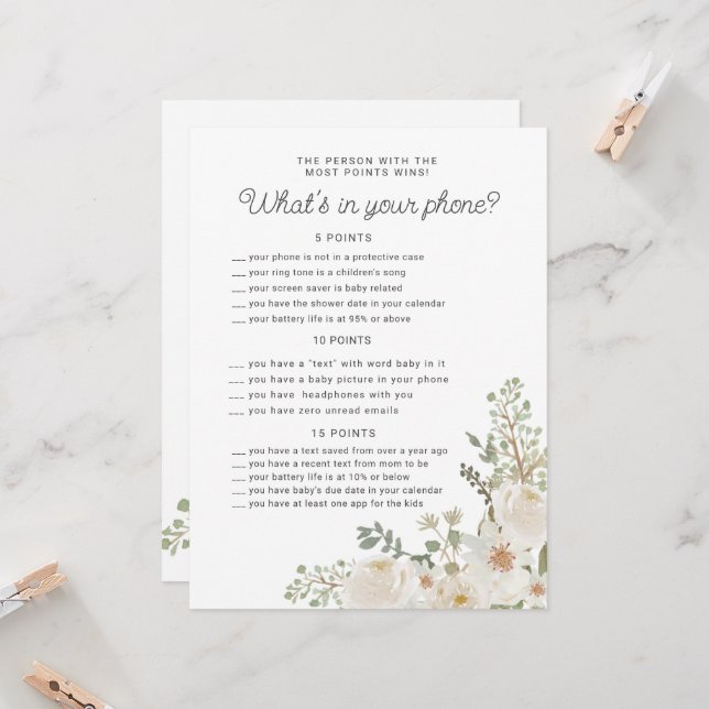 Elfenbeinblütendusche Telefonspielkarte (Vorderseite/Rückseite Beispiel)