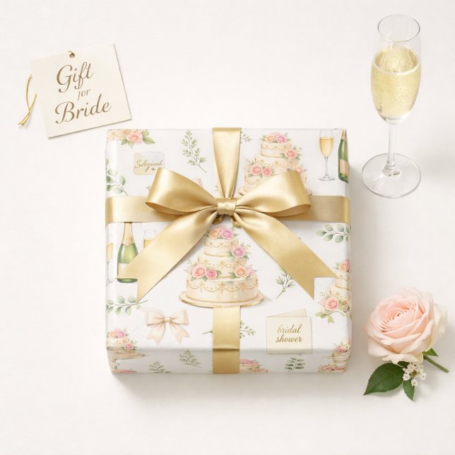 Elfenbeinbögen und Champagner Brautparty-Muster Geschenkpapier (Von Creator hochgeladen)
