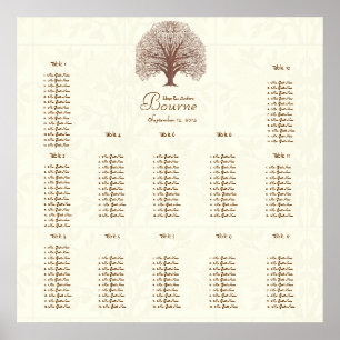Elfenbeinbraun-Blumenmuster-Baum-Sitzplan 12 Tisch Poster