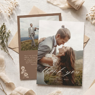 Elfenbeinbraunes Vintage-Botanik-Foto-Hochzeit Dankeskarte