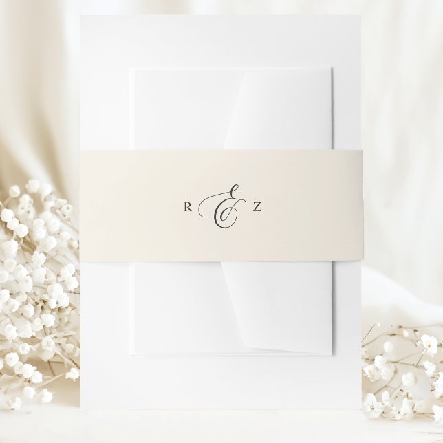 Elfenbeincreme Elegant Einfache Monogram-Hochzeit Einladungsbanderole (Von Creator hochgeladen)