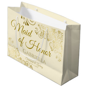 Elfenbeincreme & Gold Elegante Trauzeugin Hochzeit Große Geschenktüte