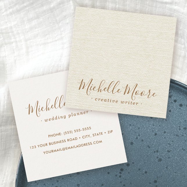 Elfenbeincreme-Leinen minimalistisch beruflich Quadratische Visitenkarte (Von Creator hochgeladen)