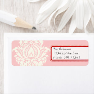 Elfenbeindamask auf rosa mit Rot