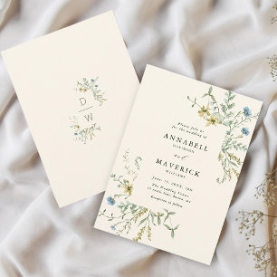 Elfenbeindelikate Wildblume Moderne Boho Wedding Einladung