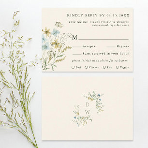 Elfenbeindelikate Wildblume Moderne Boho Wedding RSVP Karte