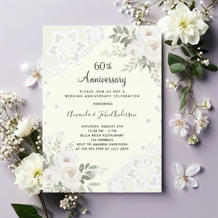 Elfenbeindiamanten-Florale 60. Hochzeitstag Einladung