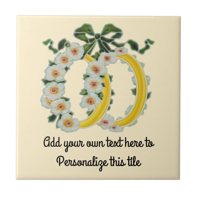 Elfenbeindoppellinge und Blume Repro Antiquitäten Fliese (Vorderseite)